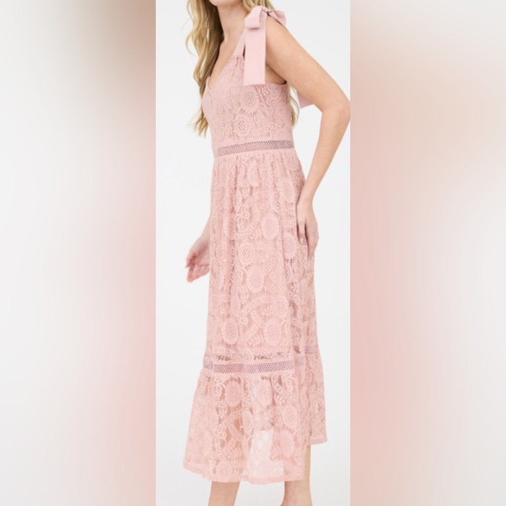 Lace Tie Strap Sheer Trim Sleeveless Midi Dress - Picture 2 of 4